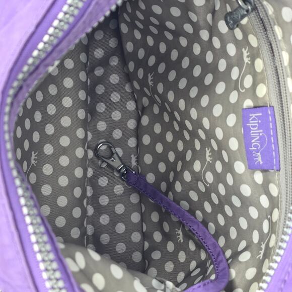 KIPLING ALVAR CROSSBODY BAG – PURPLE NYLON – LIGHTWEIGHT – MULTI-ZIP FRONT - Picture 8 of 14